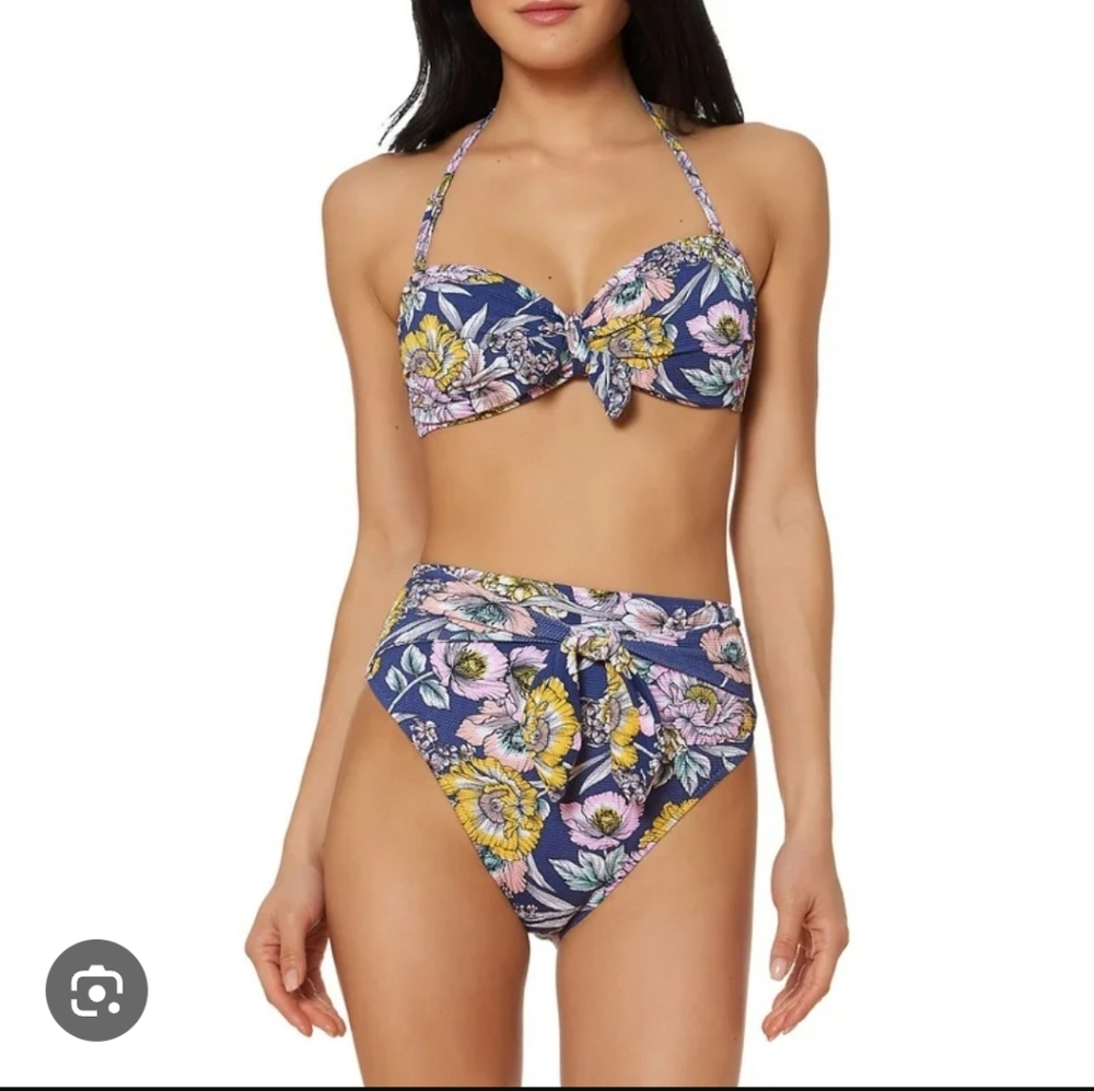 Jessica Simpson BLUEBERRY MULTI Floral-Print Tie Bikini